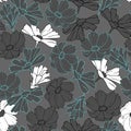 Dark background with painted daisies. Textile vector seamless pattern. Royalty Free Stock Photo